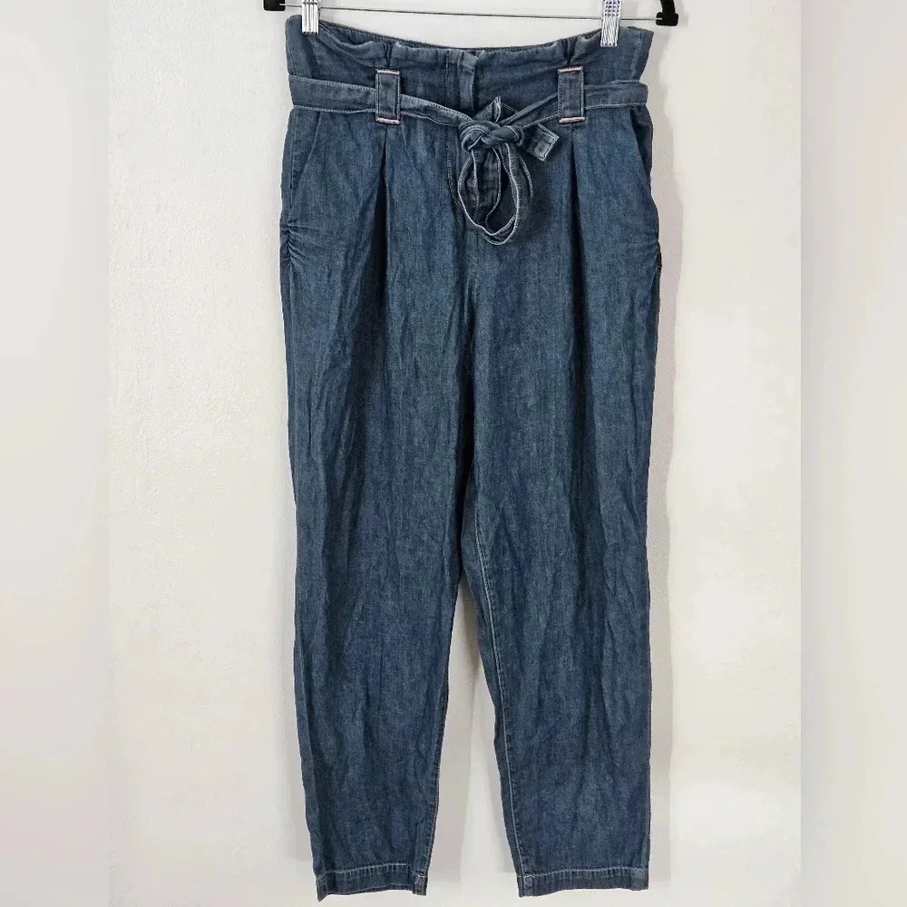 L'AGENCE Womens Denim Paperbag Waist Tie Waist Pants Size 25 NWT‎